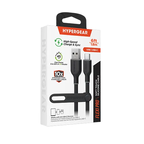 Flexi Pro USB to USB-C Soft-Touch Silicone Charge & Sync Cable | 6ft | Black