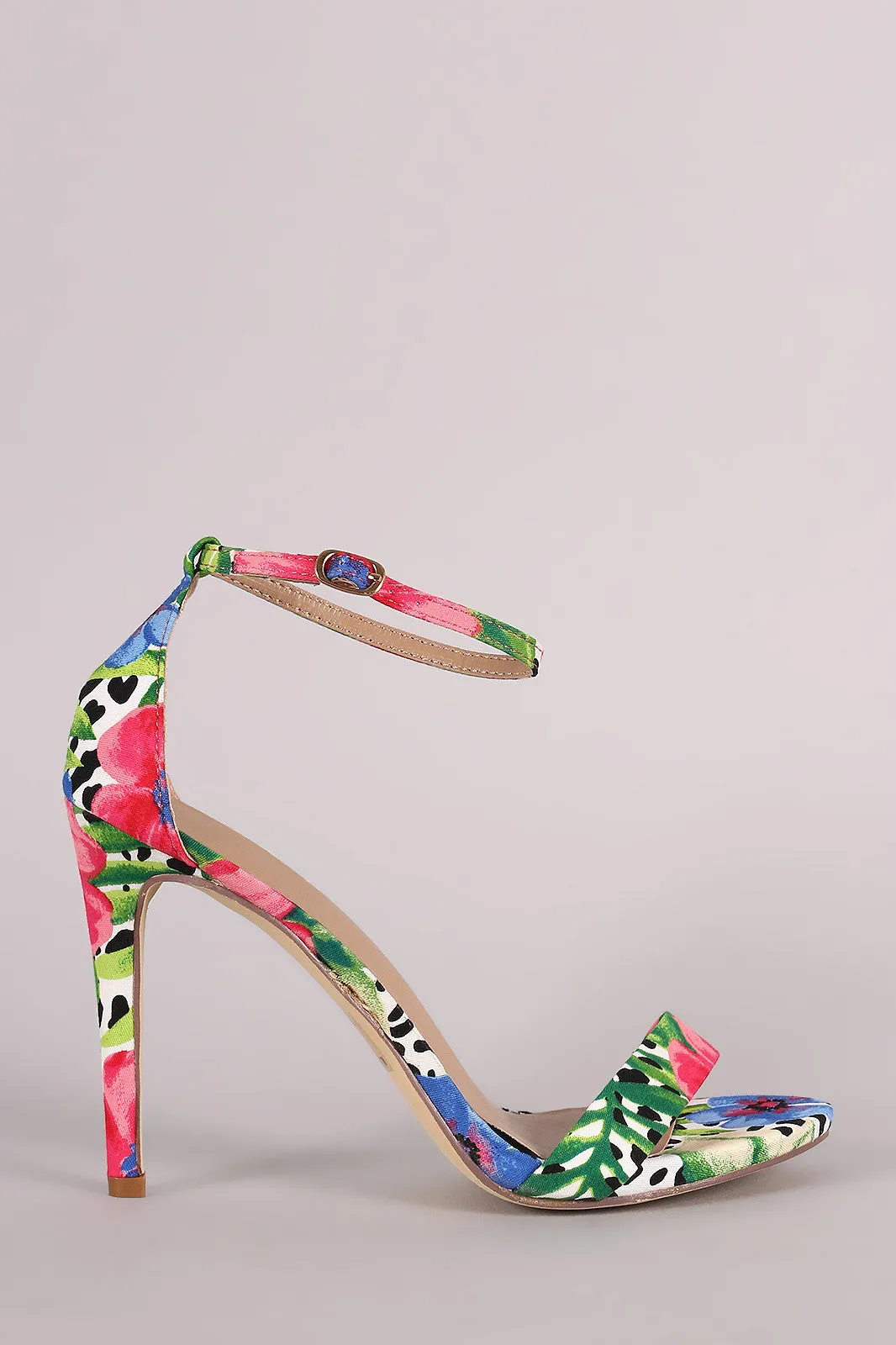 Floral Print Open Toe Stiletto Heel