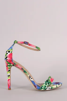 Floral Print Open Toe Stiletto Heel