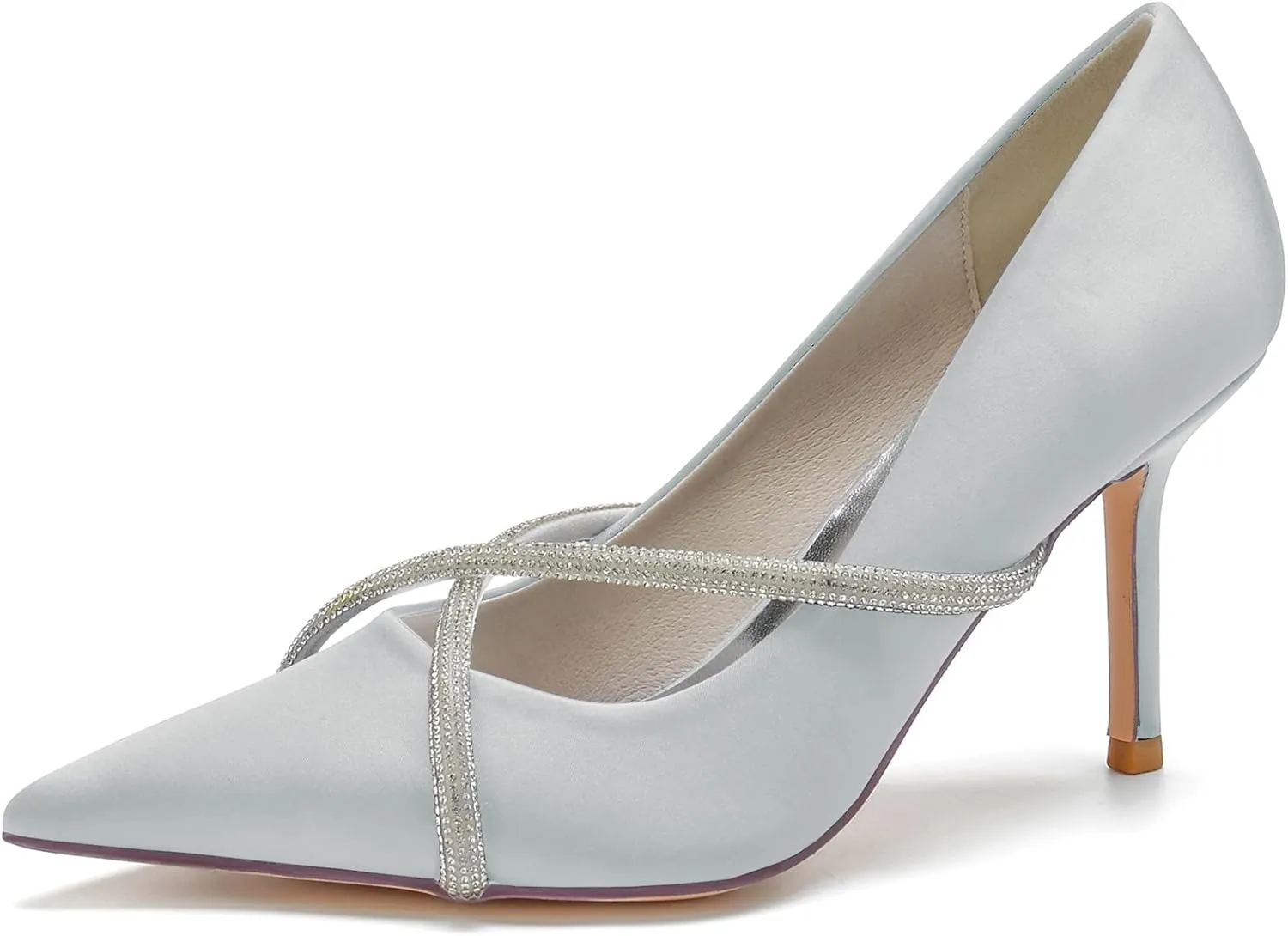 FufoneUS Bridal Shoes Stilettos 3 Inch Slip on Formal Dress Shoes for Ladies Wedding Party Evening Work,Silver,9