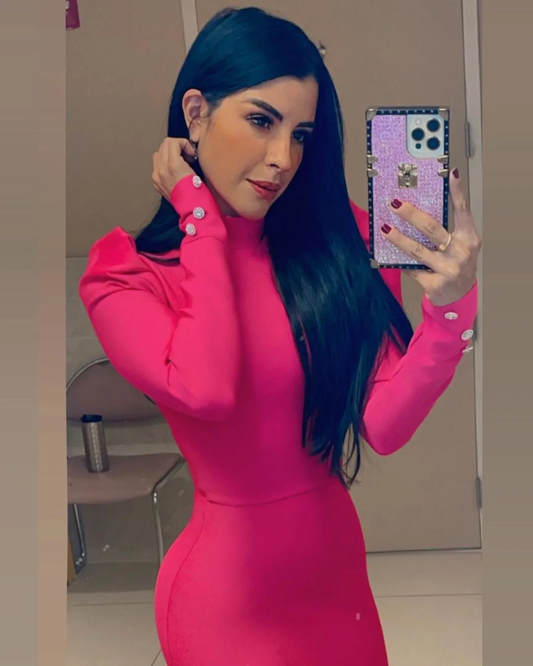 HAIMI High Neck Long Sleeve Bandage Dress