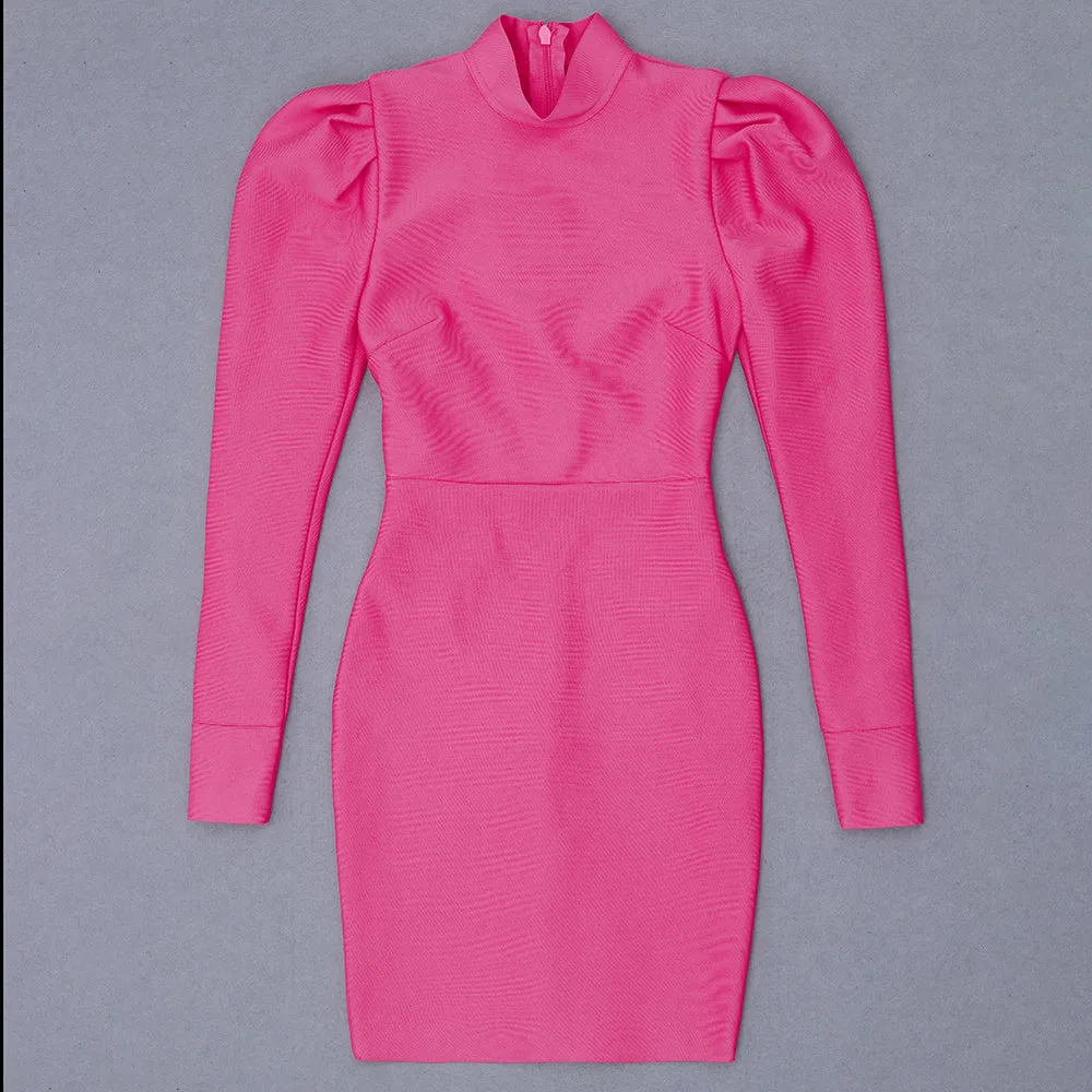 HAIMI High Neck Long Sleeve Bandage Dress