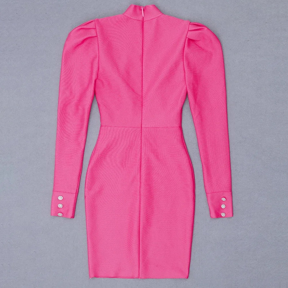 HAIMI High Neck Long Sleeve Bandage Dress