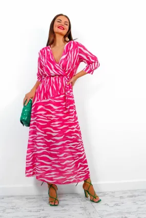 Just My Stripe - Pink Zebra Print Midi Dress