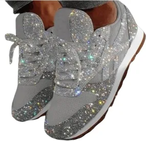 Ladmiple Sneakers For Women Walking Shoes Wide Width Slip On Sparkly Glitter Shoes Fashion Dressy Summer Flats Loafers