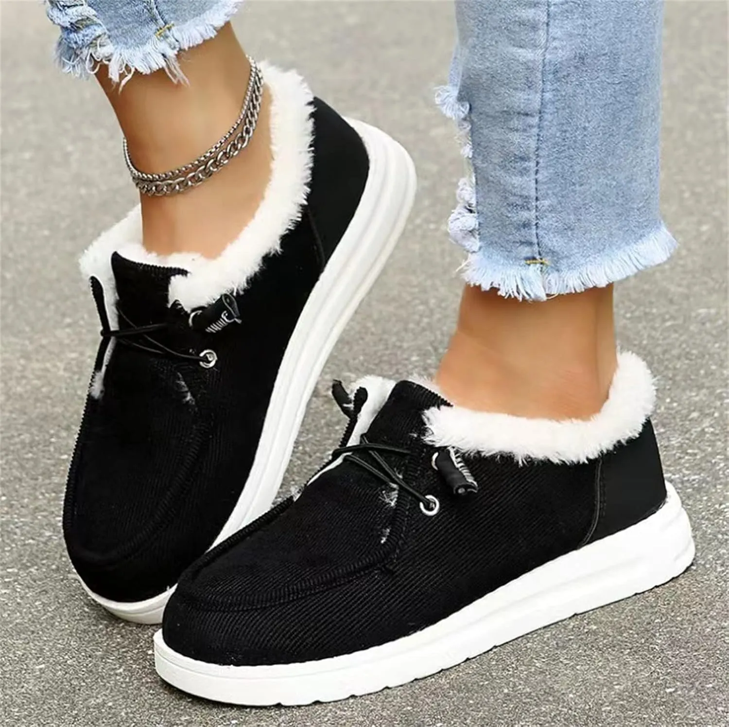 Lausiuoe Boots For Women Ankle Booties Winter Snow Boots Classic Fuzzy Fur Lining Fashion Slip On Warm Casual Loafers