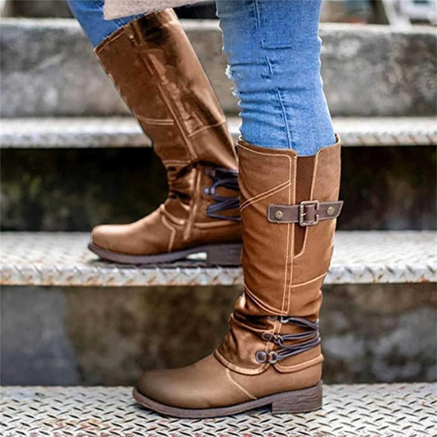 Lausiuoe Cowboy Boots For Women Wide Calf Wide Foot Knee High Western Cowgirl Style Embroidered Chunky Heel Fashion Boot