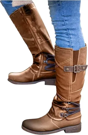 Lausiuoe Cowboy Boots For Women Wide Calf Wide Foot Knee High Western Cowgirl Style Embroidered Chunky Heel Fashion Boot