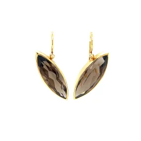 Marquise Smoky Quartz Dangle Earrings with French Wires in 18K Yellow Gold