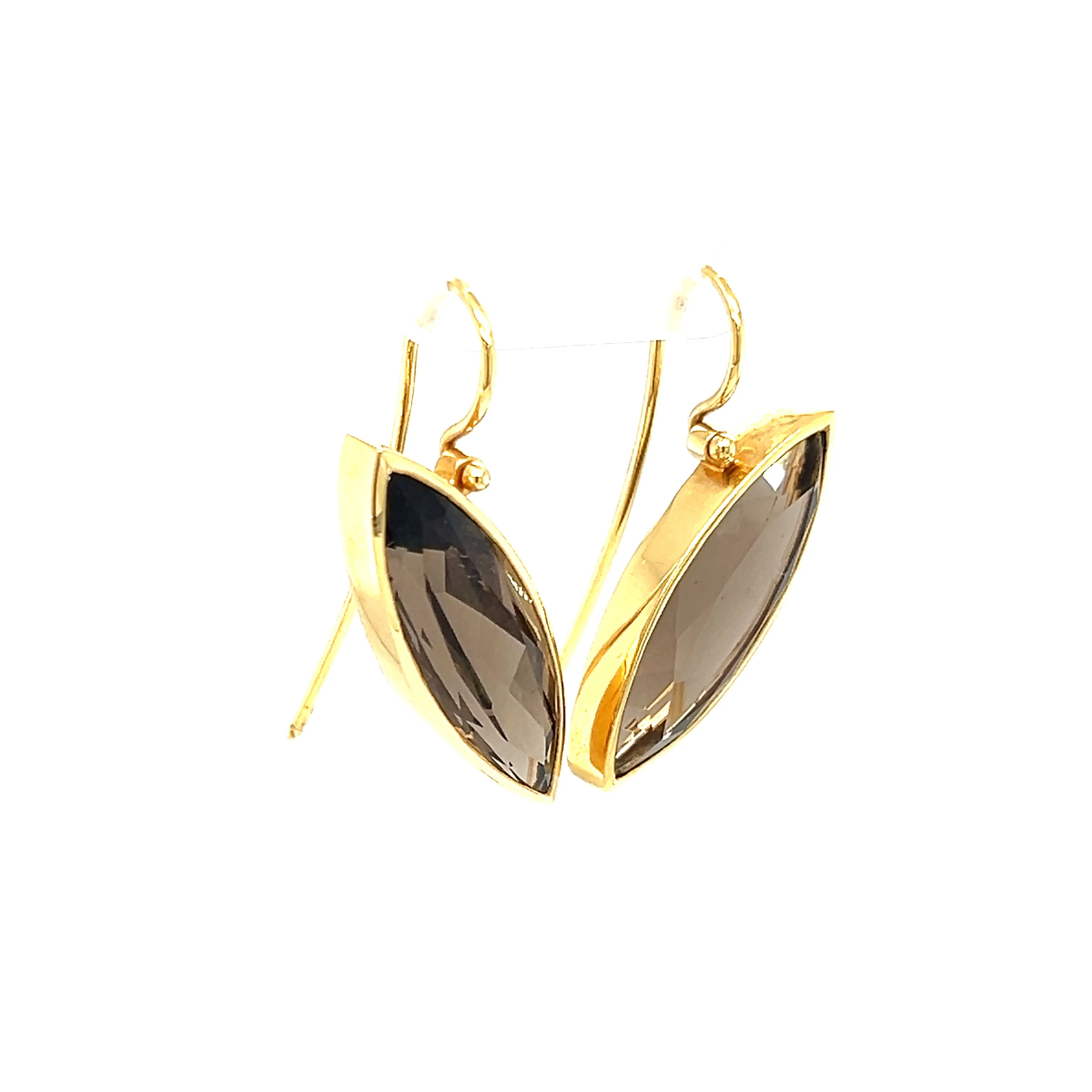 Marquise Smoky Quartz Dangle Earrings with French Wires in 18K Yellow Gold