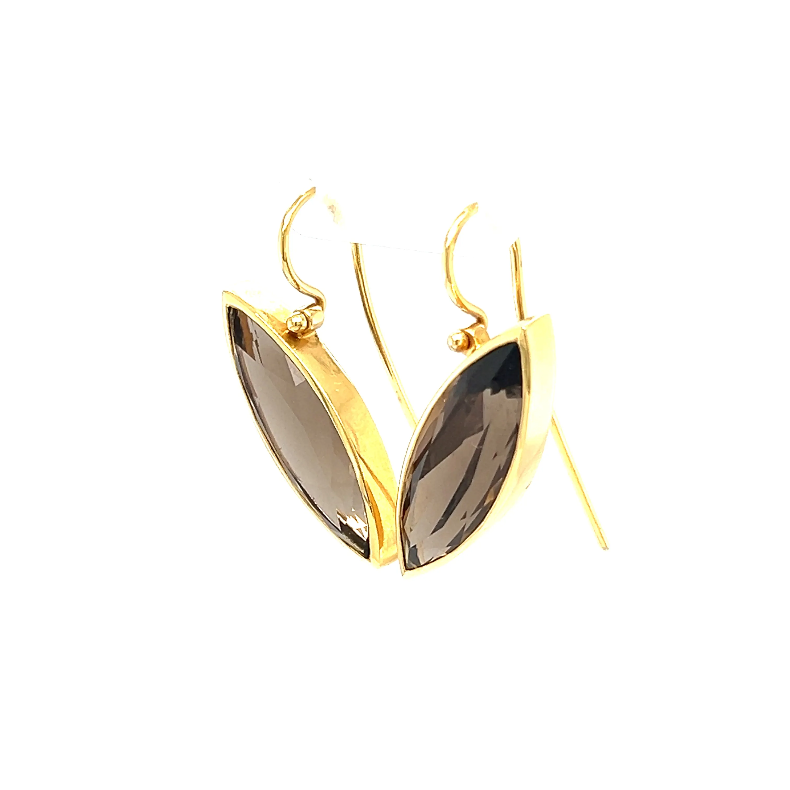 Marquise Smoky Quartz Dangle Earrings with French Wires in 18K Yellow Gold