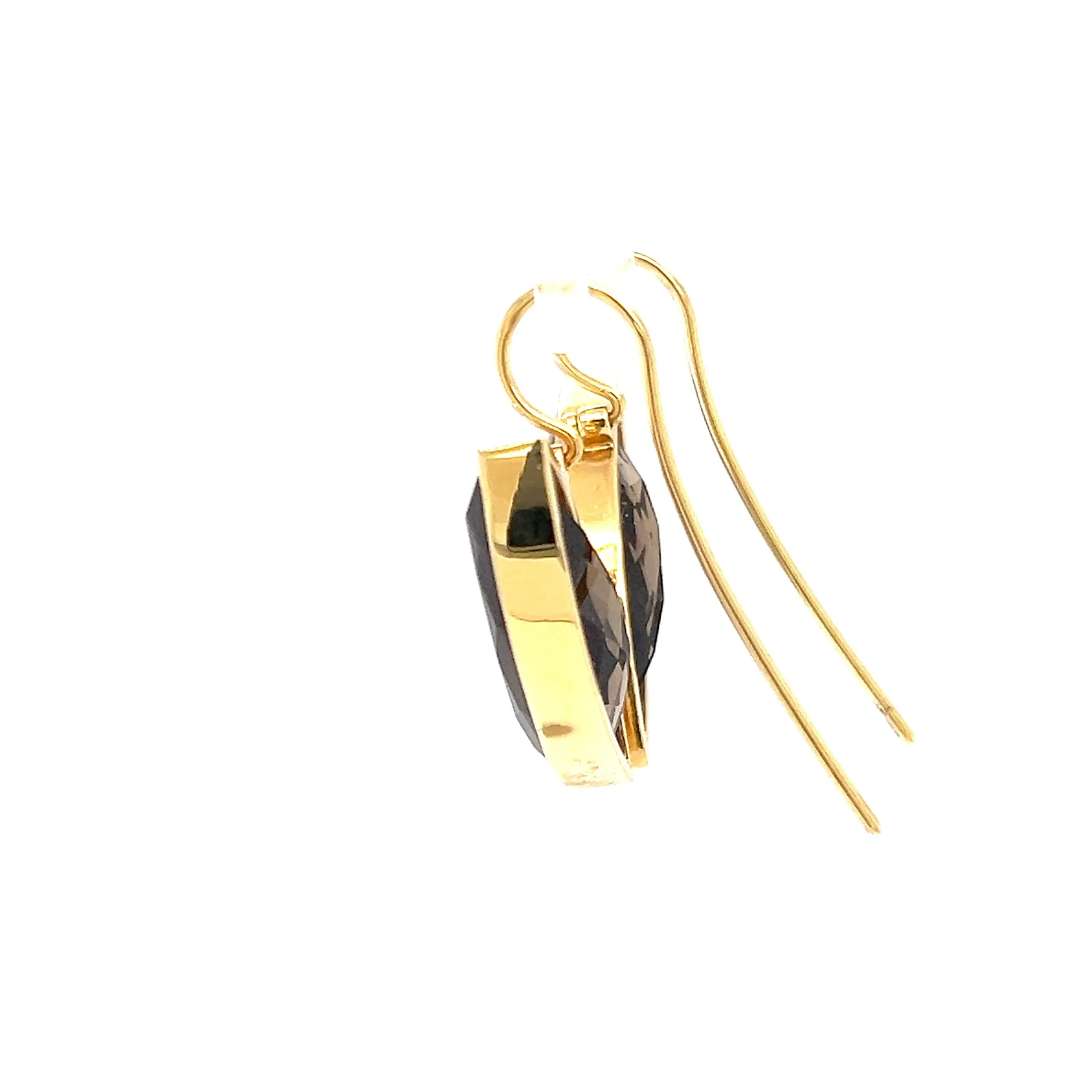 Marquise Smoky Quartz Dangle Earrings with French Wires in 18K Yellow Gold