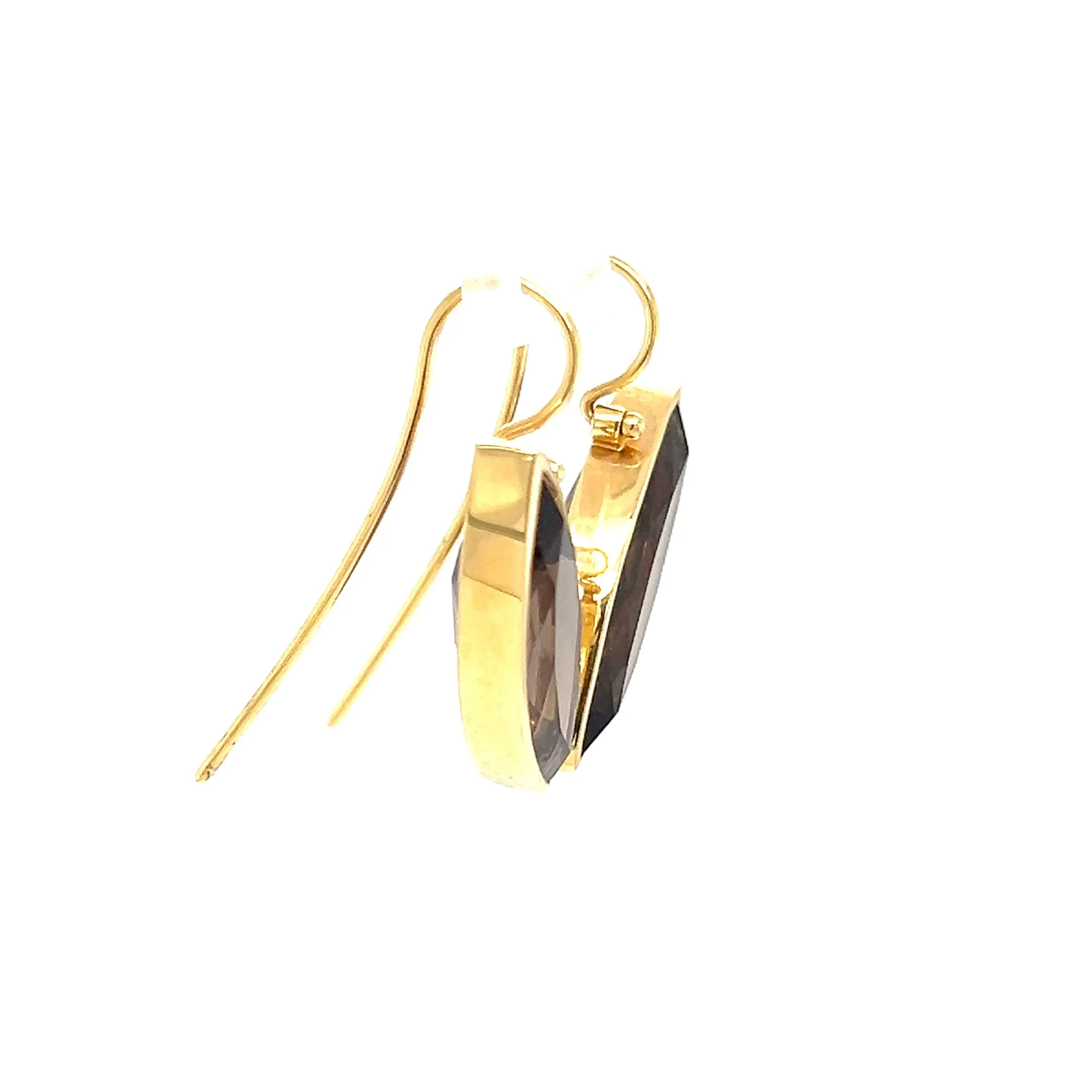 Marquise Smoky Quartz Dangle Earrings with French Wires in 18K Yellow Gold