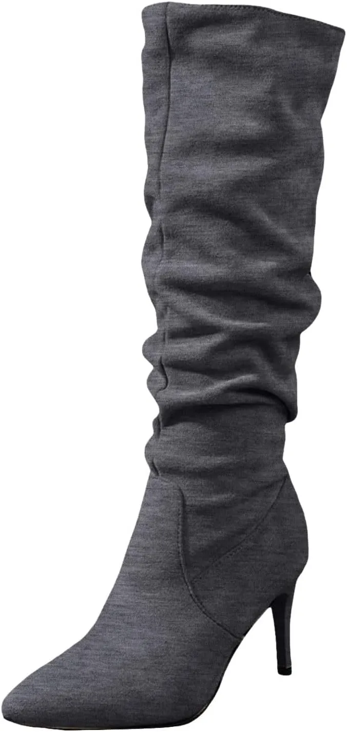 Mid Calf Boots Fashionable Versatile Solid Classic Boots High Heel Pointed Toe Vintage Fall Boots Women Leather