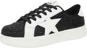 Niluber Star Sneakers for Women Low Top Comfortable Cushioned White Gold Sliver Leopard Platform Sneakers Lace Up Red Glitter Platform Party Shoes
