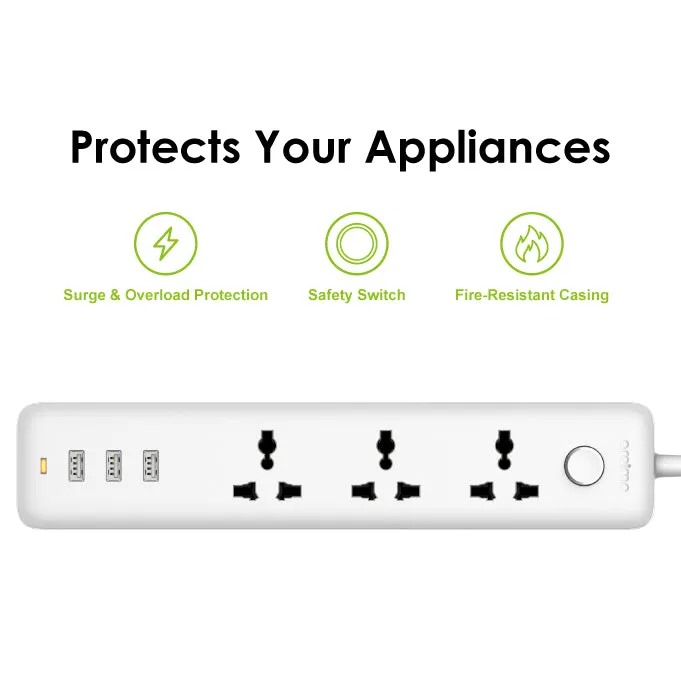 oraimo PowerHub 3 AC Outlets 3 USB Ports UK Power Strip