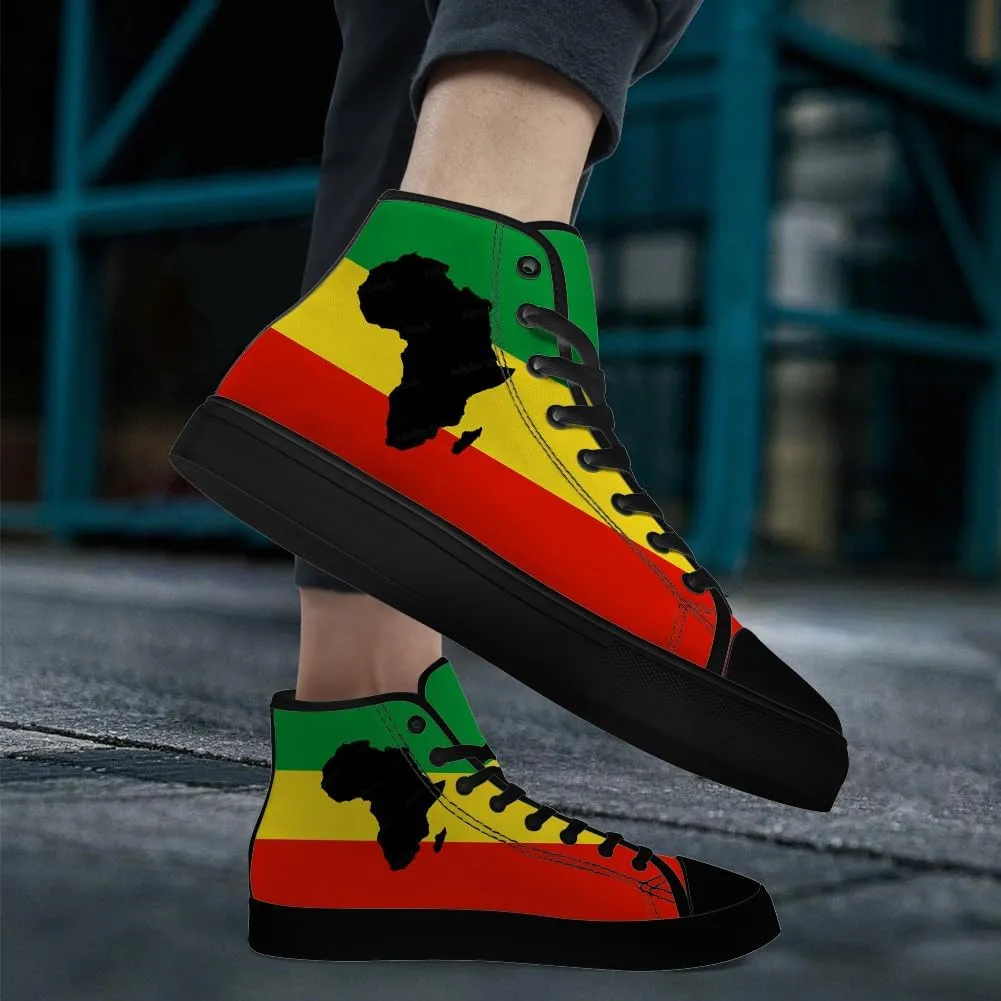 Rasta High Top Canvas Shoes for Men Women Reggae High Top Sneakers Lace Up Casual Shoes Gifts for Dad Mom
