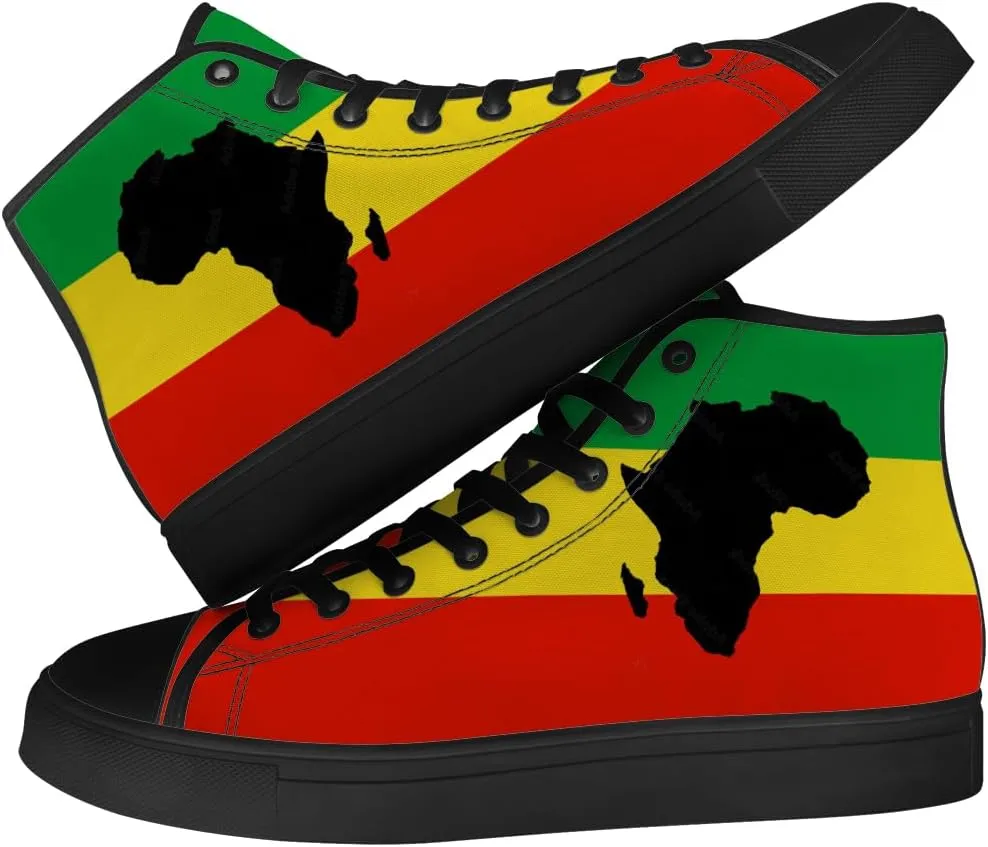 Rasta High Top Canvas Shoes for Men Women Reggae High Top Sneakers Lace Up Casual Shoes Gifts for Dad Mom
