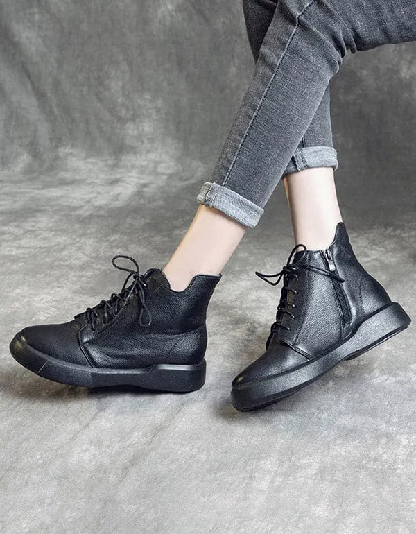 Retro Leather British Style Black Short Boots