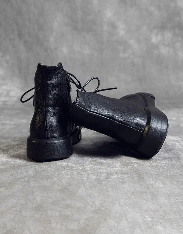 Retro Leather British Style Black Short Boots