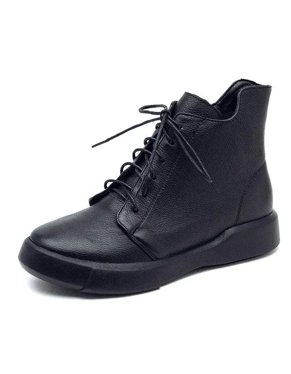 Retro Leather British Style Black Short Boots