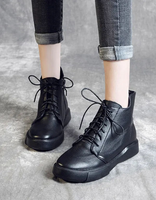 Retro Leather British Style Black Short Boots