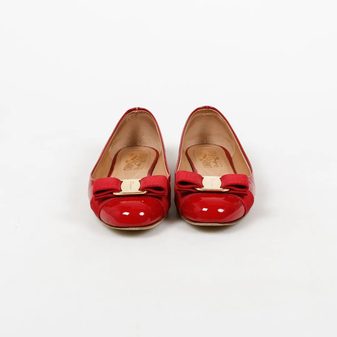 Salvatore Ferragamo Patent Varina Bow Ballet Flats Size 4.5