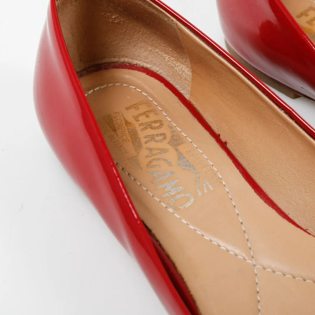 Salvatore Ferragamo Patent Varina Bow Ballet Flats Size 4.5