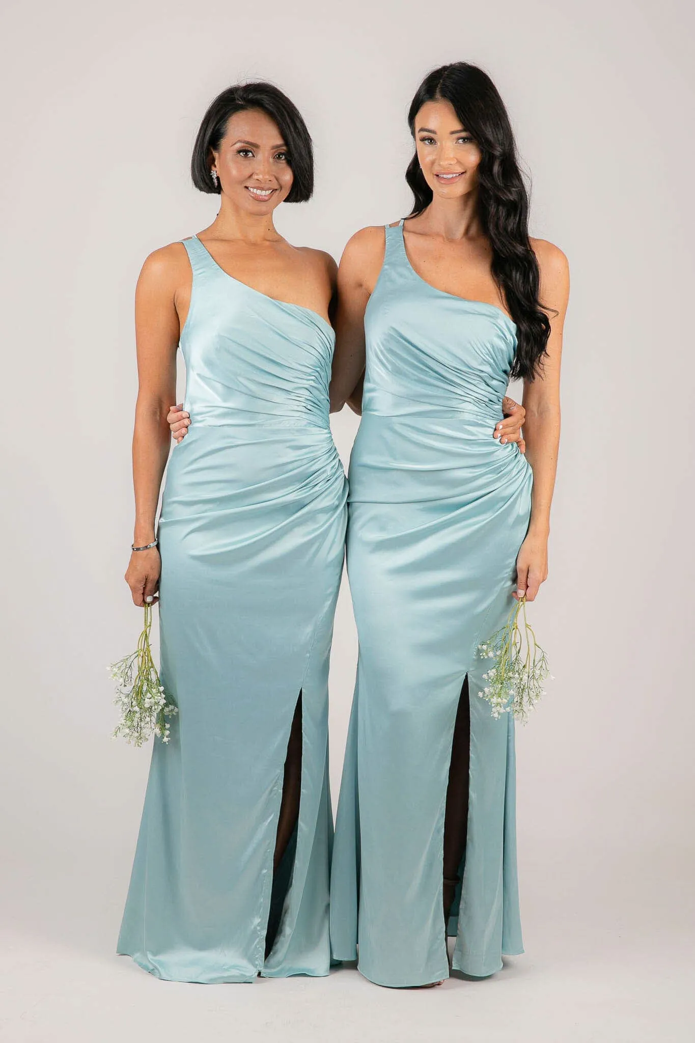 SELENE One Shoulder Satin Maxi Dress - Ice Blue