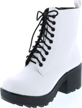Soda Women's Magpie Faux Leather Lace-Up Combat Mid Heel Military Ankle Boots