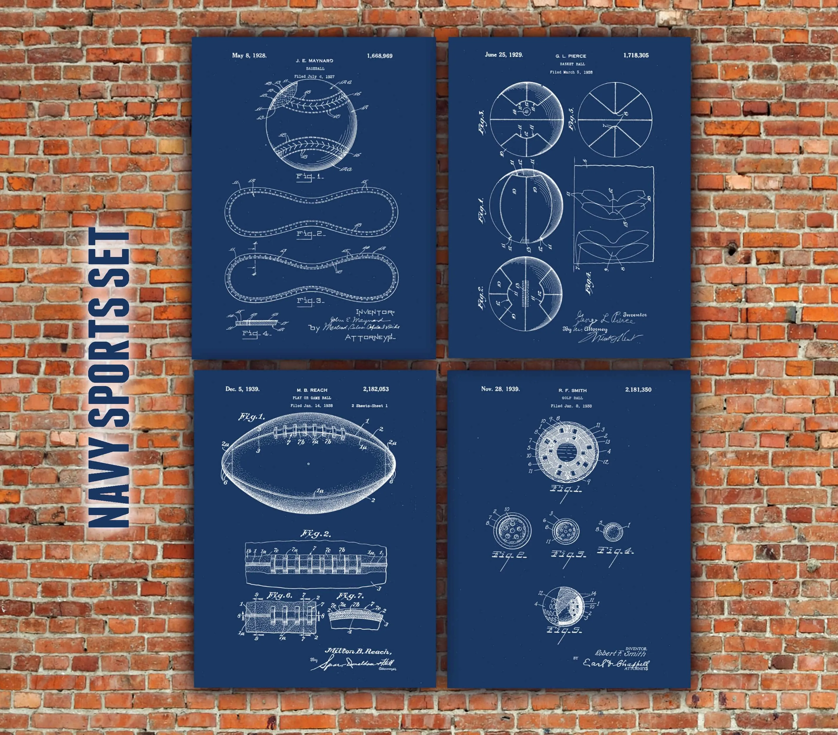 Sports Patent Print Set on Canvas