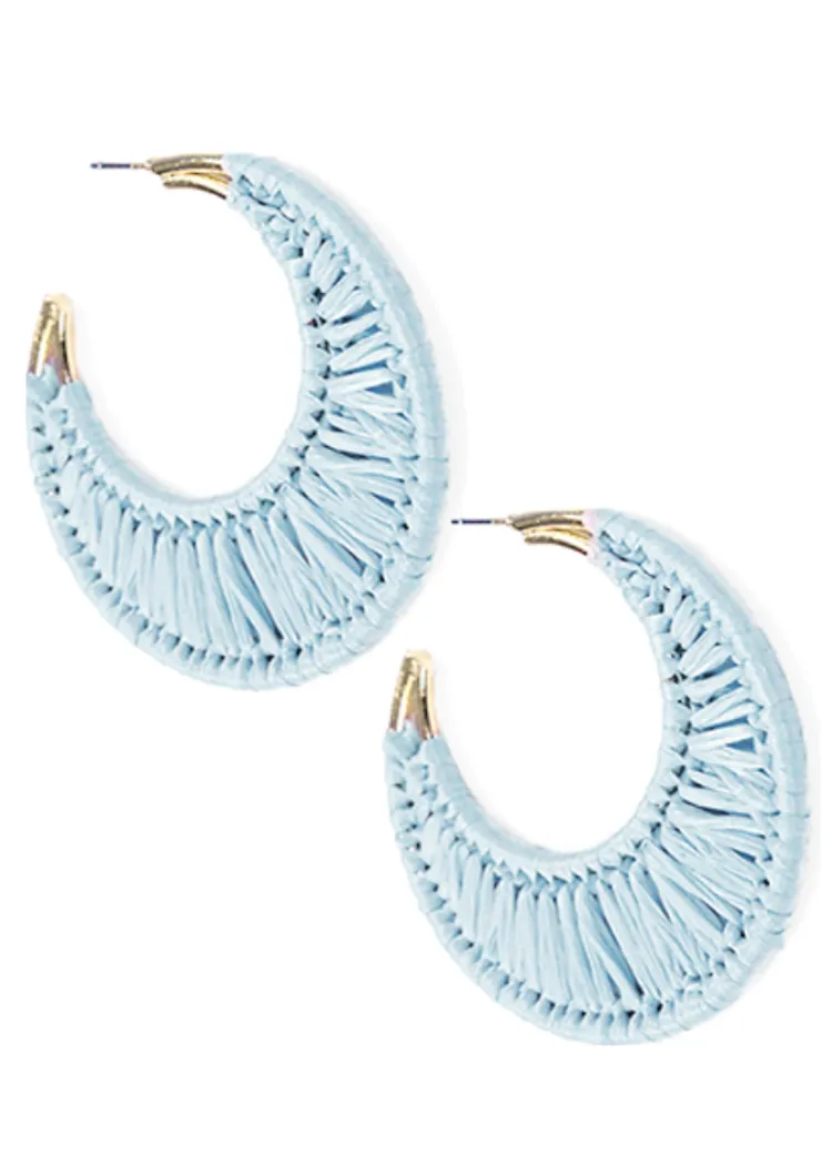 Summer Wrapped Raffia Earrings-Aqua