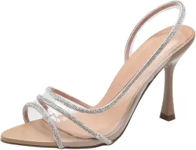 Trendenzy Womens Pointed Toe Slingback Heels Sparkly Rhinestone Clear Sandals Stiletto High Heels Pumps Dress Shoes