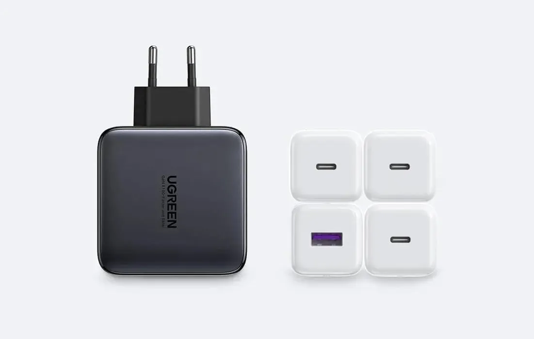 UGREEN 100W 4 Ports USB C GaN PD Charger With PPS Supports 20W USB C Compatible with MacBook Pro, iPhone 13 Pro, iPhone 12, iPad Pro, Dell XPS 15, S21 - Indian Plug (15254)