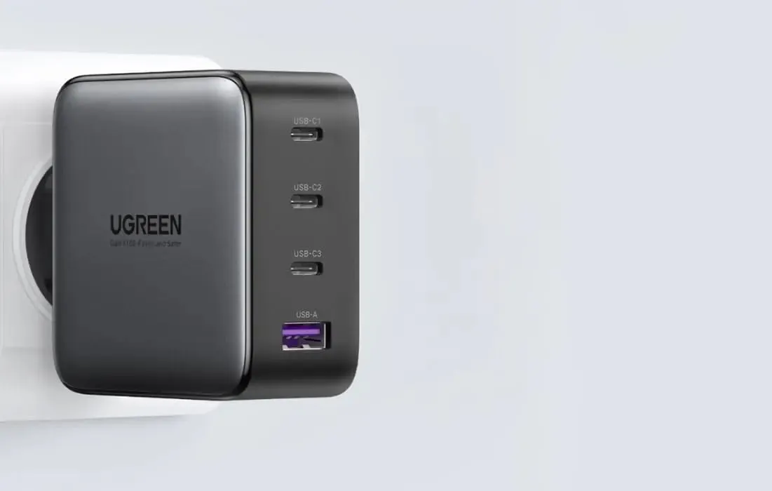 UGREEN 100W 4 Ports USB C GaN PD Charger With PPS Supports 20W USB C Compatible with MacBook Pro, iPhone 13 Pro, iPhone 12, iPad Pro, Dell XPS 15, S21 - Indian Plug (15254)