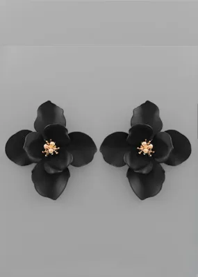 Violet Flower Earrings- Black