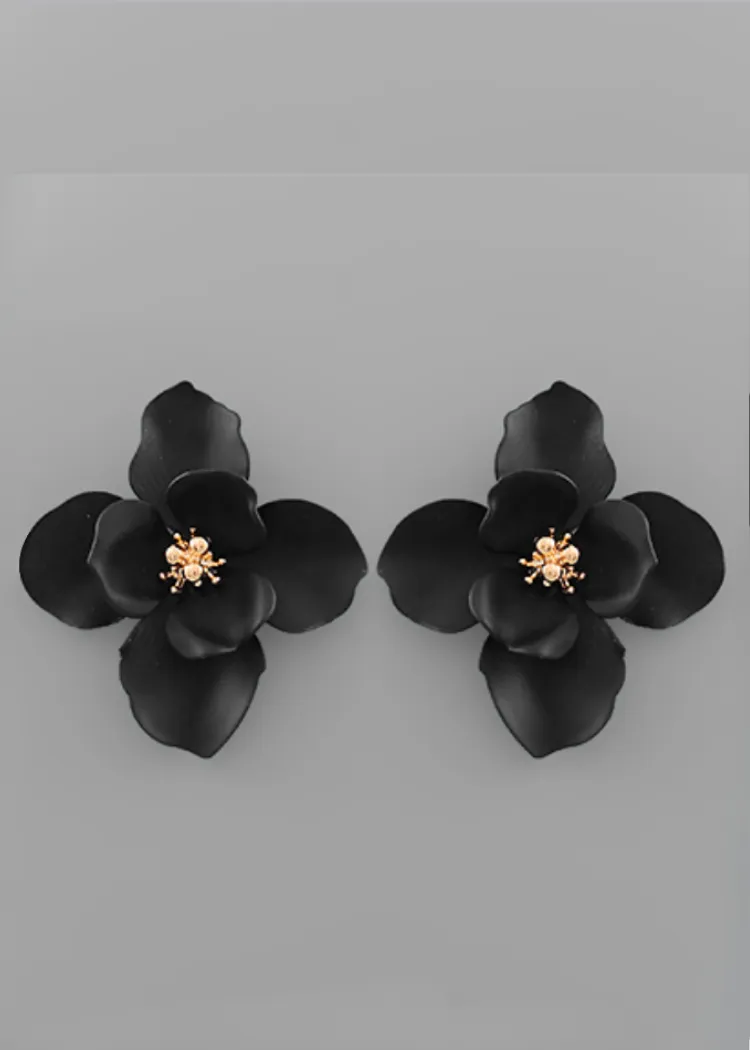 Violet Flower Earrings- Black