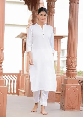 White Solid Cotton Casual Kurta Pant Set (pack of 2)