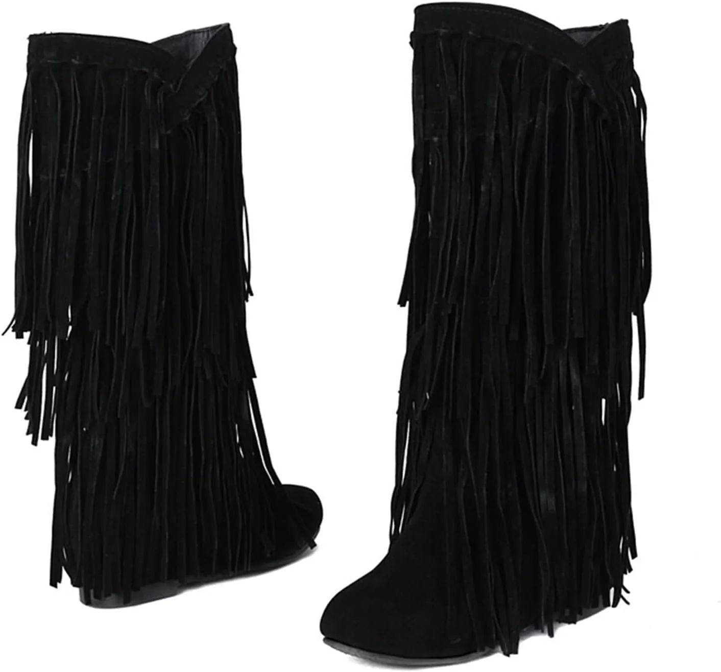 Winter Boots For Women Tassel Cowboys Thigh High Boots Suede Flat Knee High Boots Mid Calf Tall Long Bootie