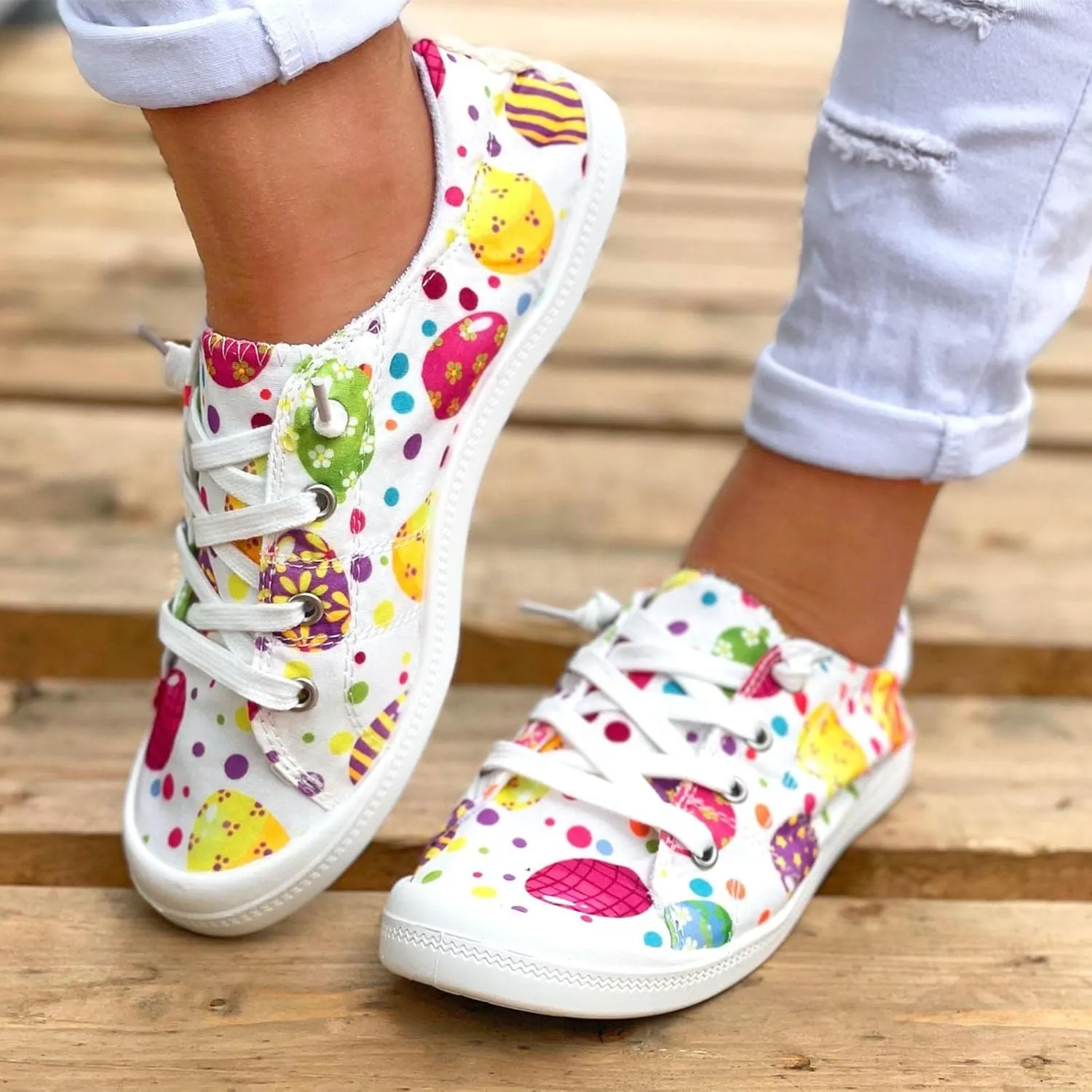 Women Fashion Casual Sneakers Canvas Lace-Up Loafers Lightweight Ladies Shoes Flat Soft Soled Comfortable Shoes Cute Slip on Wide Feet Toe Box Breathable Arch printed lace couples B84-Green