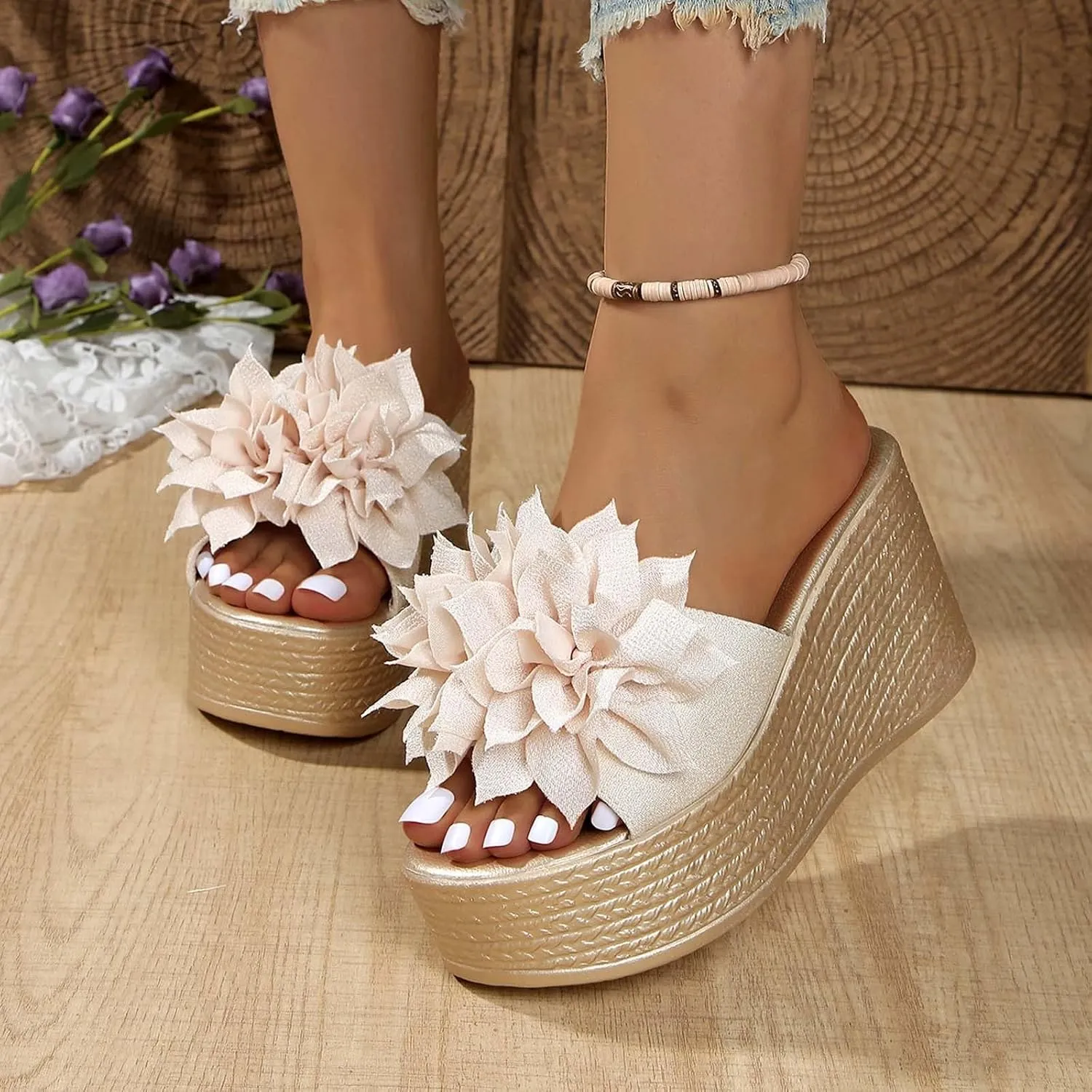 Women Summer Platform Wedge Sandals Open Toe High Heel Beach Slippers Casual Dress Ankle Strap Flip Flops Vacation Travel Fashion Comfortable Slides