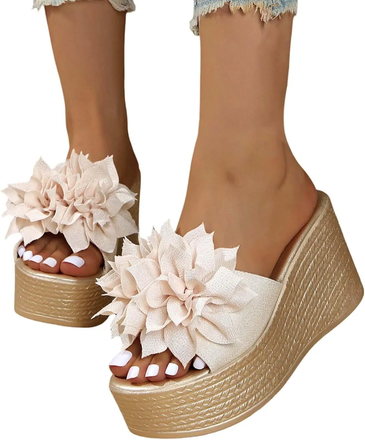 Women Summer Platform Wedge Sandals Open Toe High Heel Beach Slippers Casual Dress Ankle Strap Flip Flops Vacation Travel Fashion Comfortable Slides