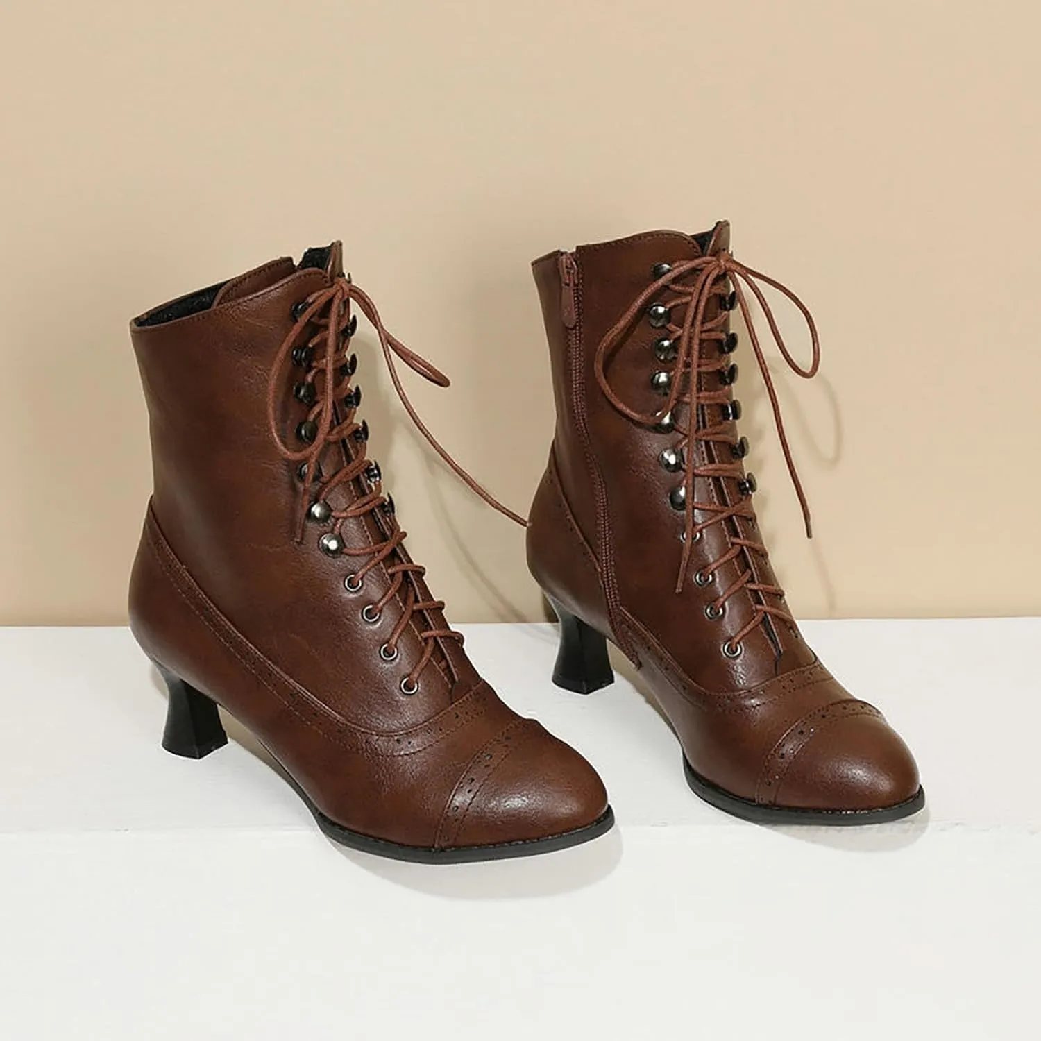 Women's Ankle Boots Vintage Kitten Heel Victorian Boots Fashion Lace Up Dance Boots Western 70s Medieval Cowboy Boots
