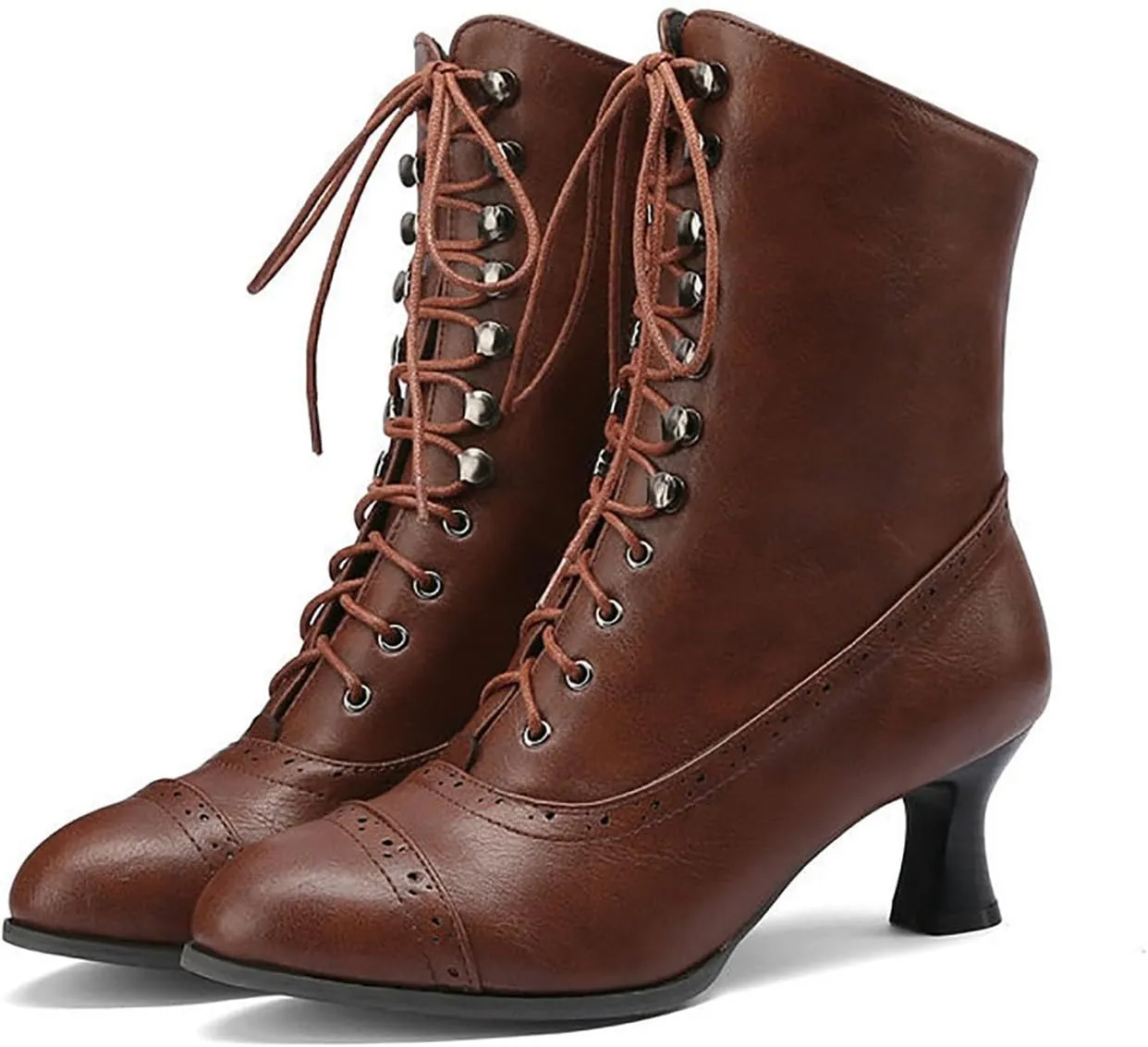 Women's Ankle Boots Vintage Kitten Heel Victorian Boots Fashion Lace Up Dance Boots Western 70s Medieval Cowboy Boots