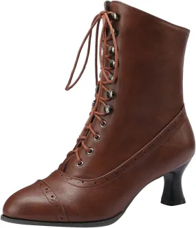 Women's Ankle Boots Vintage Kitten Heel Victorian Boots Fashion Lace Up Dance Boots Western 70s Medieval Cowboy Boots
