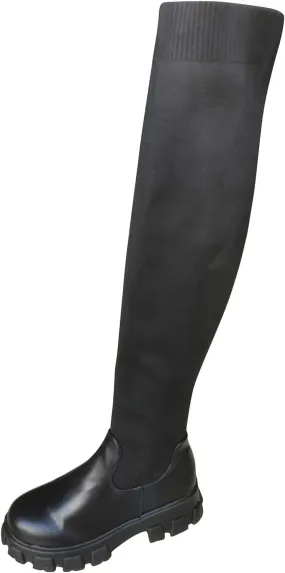 Womens Boots Lace up Mid Calf Boots High Boots Fashion Heel Stretch Squ Color Women's SSolid Over-The-Knee Ankle Boots