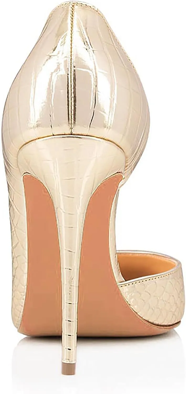 Womens Closed Pointed Toe Pump, Fashion Gold Stiletto Party Wedding High Heels, Elegant Comfortable Prom Work Dressy Evening Stilettos Pumps Shoes