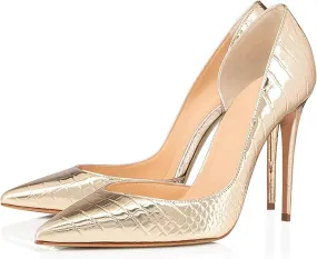 Womens Closed Pointed Toe Pump, Fashion Gold Stiletto Party Wedding High Heels, Elegant Comfortable Prom Work Dressy Evening Stilettos Pumps Shoes