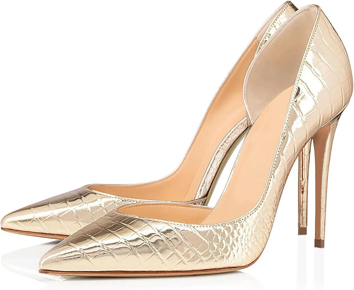 Womens Closed Pointed Toe Pump, Fashion Gold Stiletto Party Wedding High Heels, Elegant Comfortable Prom Work Dressy Evening Stilettos Pumps Shoes