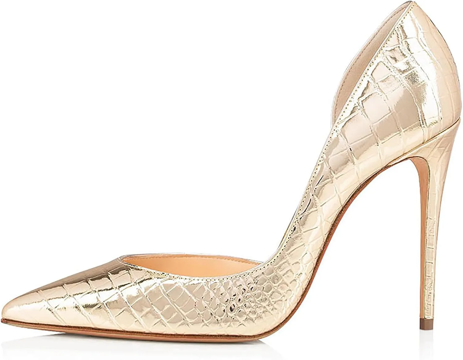 Womens Closed Pointed Toe Pump, Fashion Gold Stiletto Party Wedding High Heels, Elegant Comfortable Prom Work Dressy Evening Stilettos Pumps Shoes